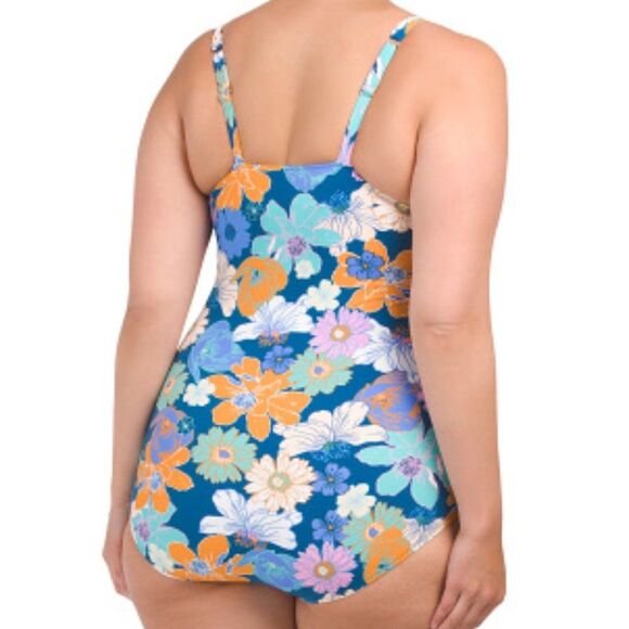 PROFILE BY GOTTEX Rising Sun One-piece Boho Blue Floral Swimsuit Size 10D - Picture 14 of 16